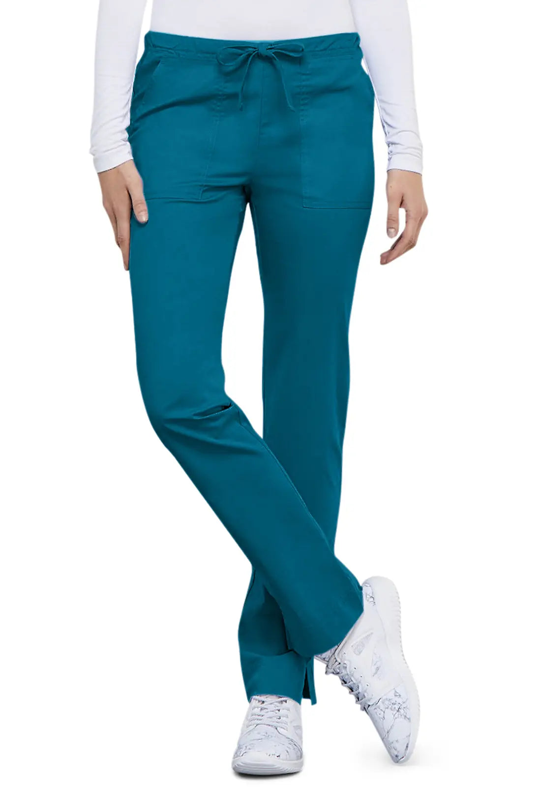 Cherokee Women's Mid Rise Slim Straight Drawstring Pant - Caribbean Blue