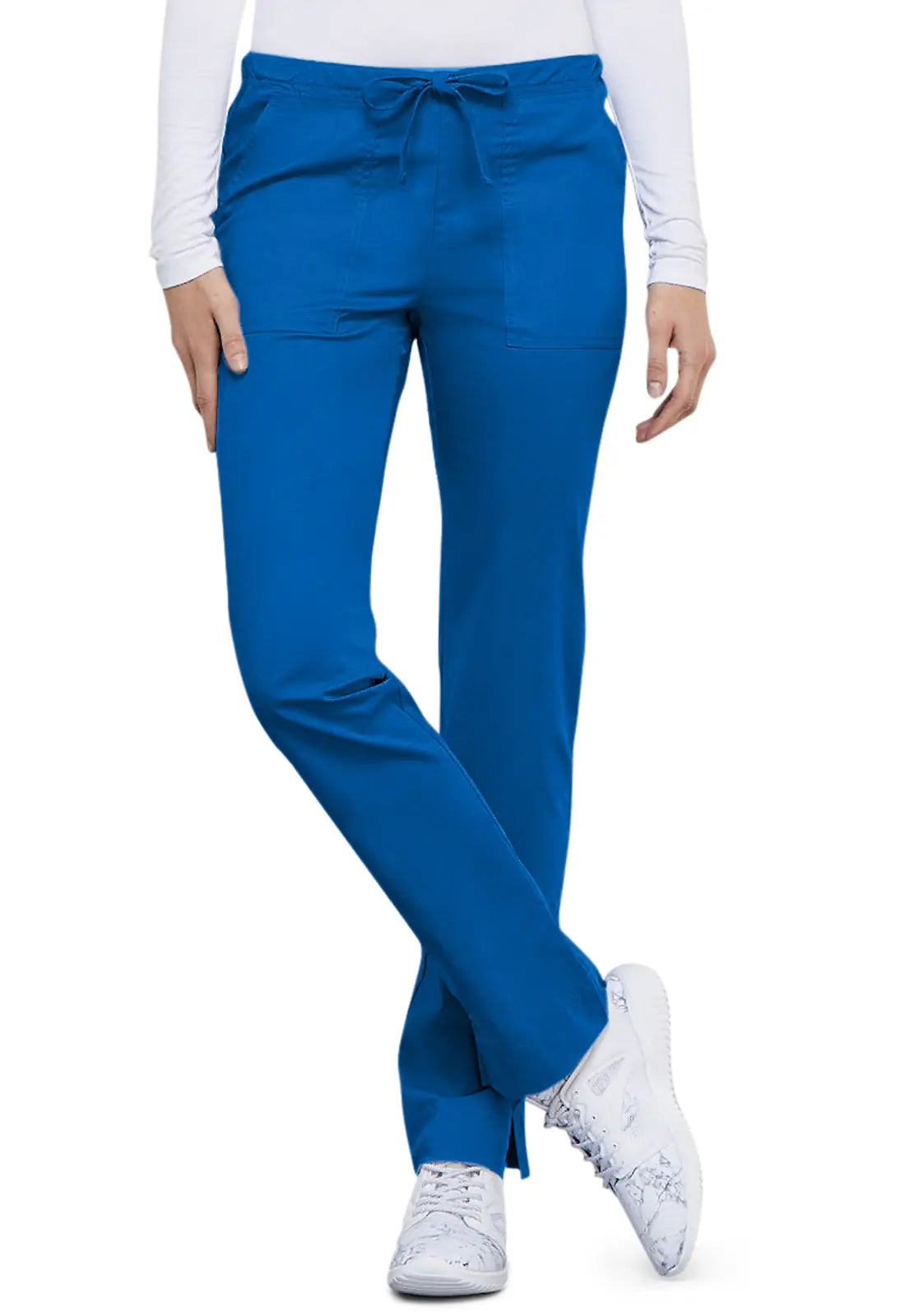 Cherokee Women's Mid Rise Slim Straight Drawstring Pant - Royal Blue