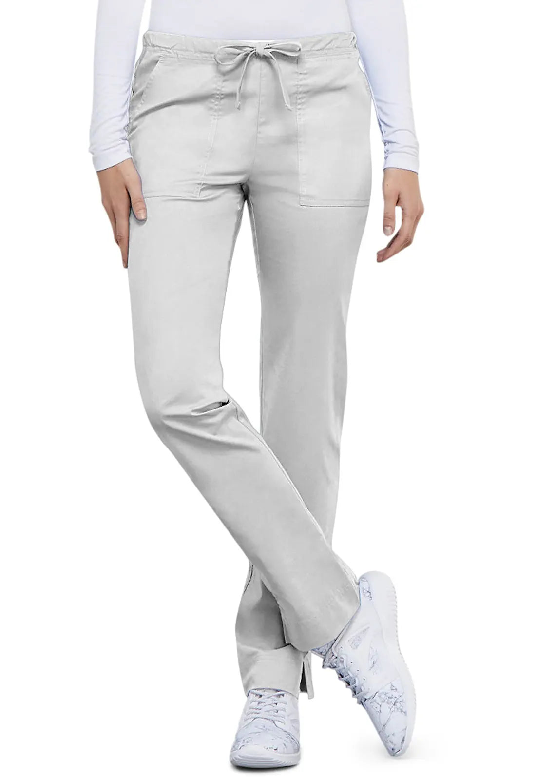 Cherokee Women's Mid Rise Slim Straight Drawstring Pant - White