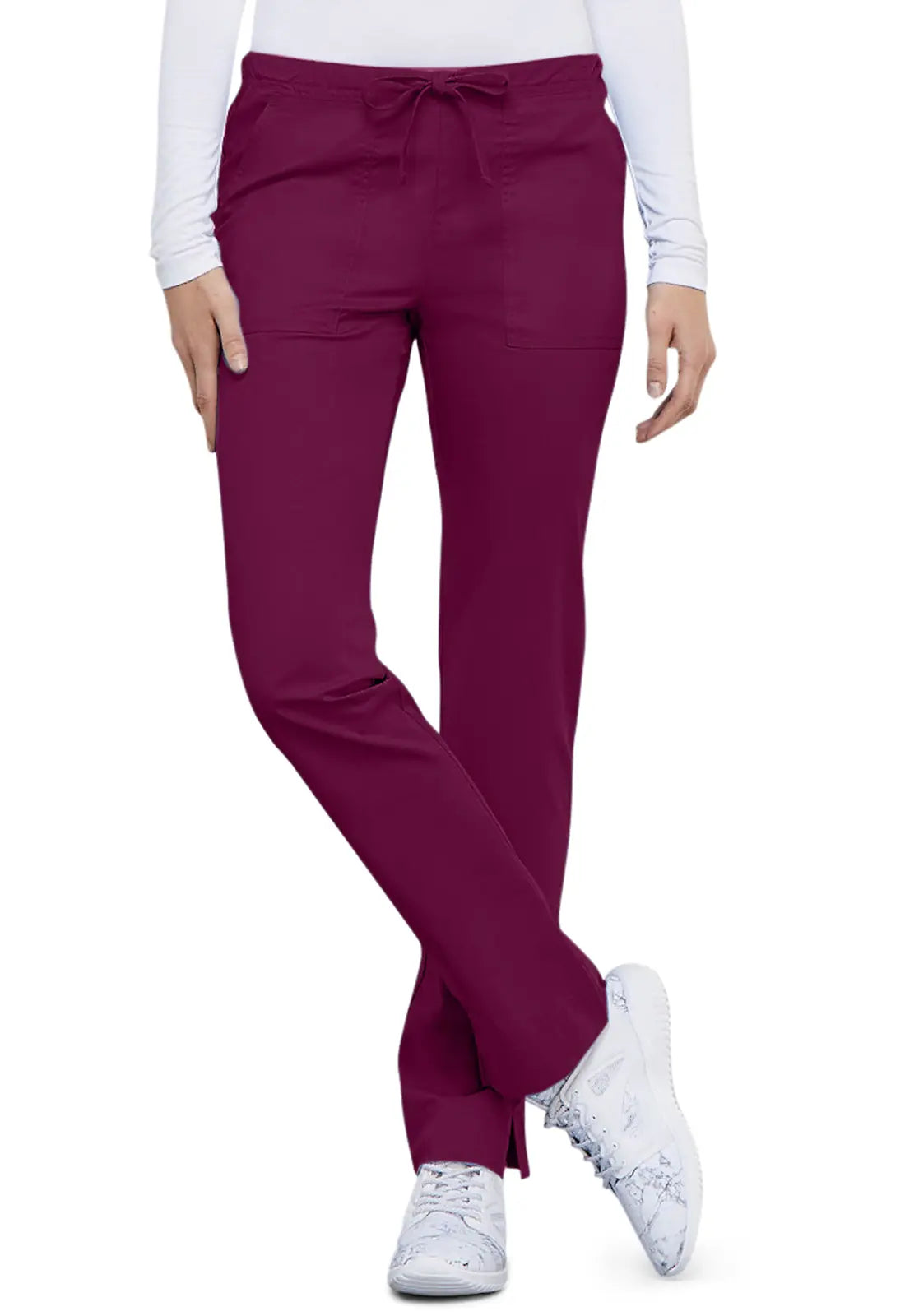 Cherokee Women's Mid Rise Slim Straight Drawstring Pant - Wine