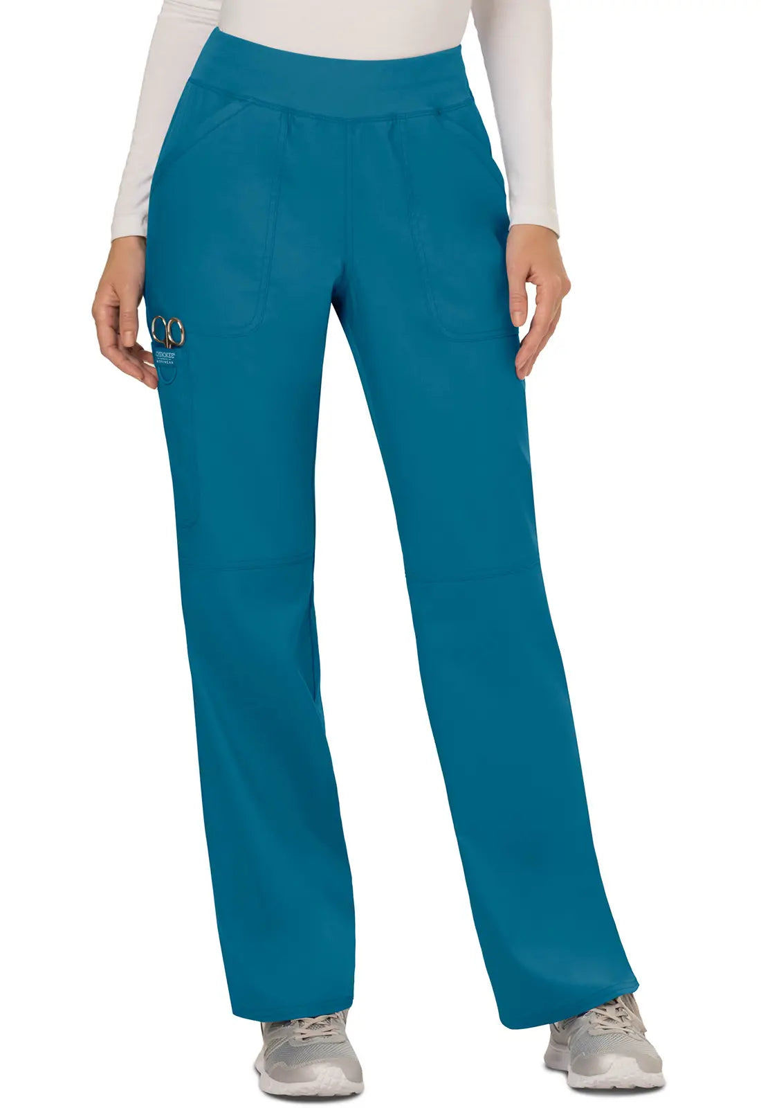 Cherokee Women's Mid Rise Straight Leg Pull-on Pant - Caribbean Blue