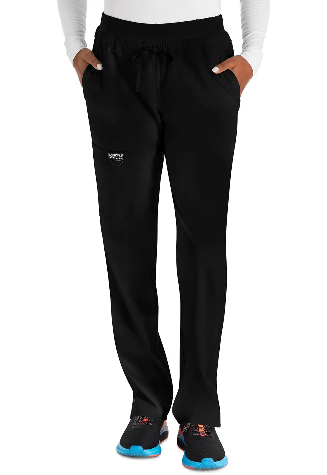 Cherokee Women's Mid Rise Tapered Leg Drawstring Pant - Black