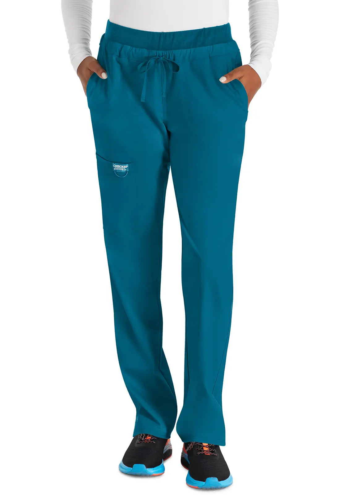 Cherokee Women's Mid Rise Tapered Leg Drawstring Pant - Caribbean Blue