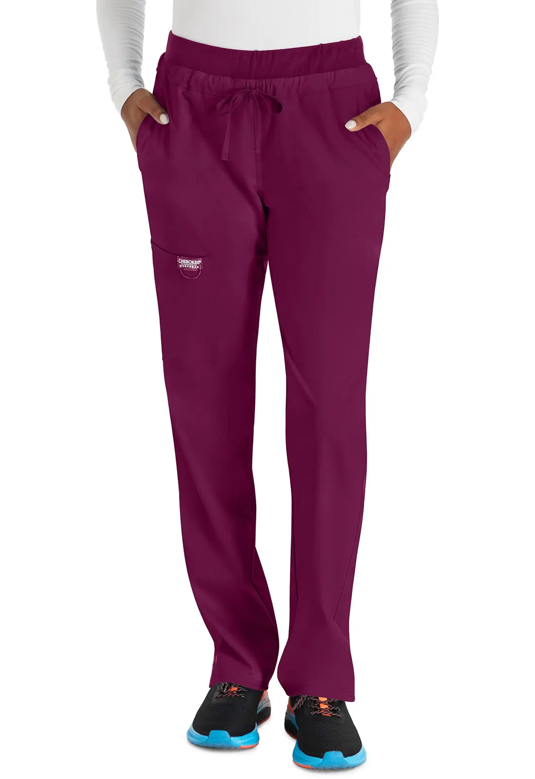 Cherokee Women's Mid Rise Tapered Leg Drawstring Pant - Wine