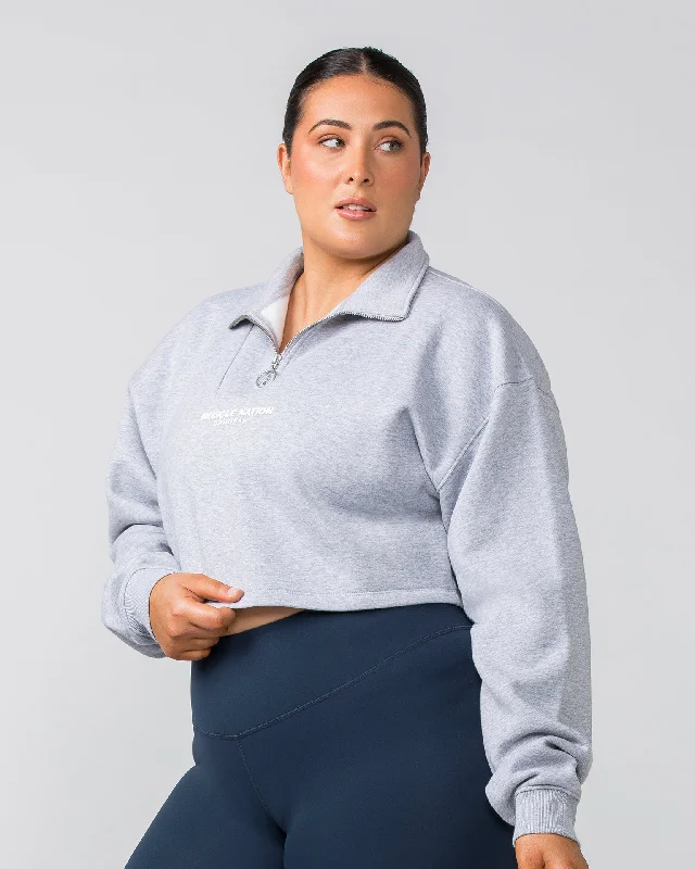 Cropped Quarter Zip - Light Grey Marl