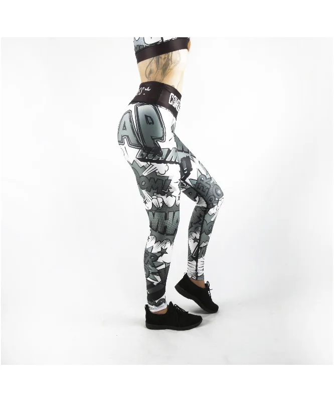 Combat Dollies Black & White Comic Fitness Leggings