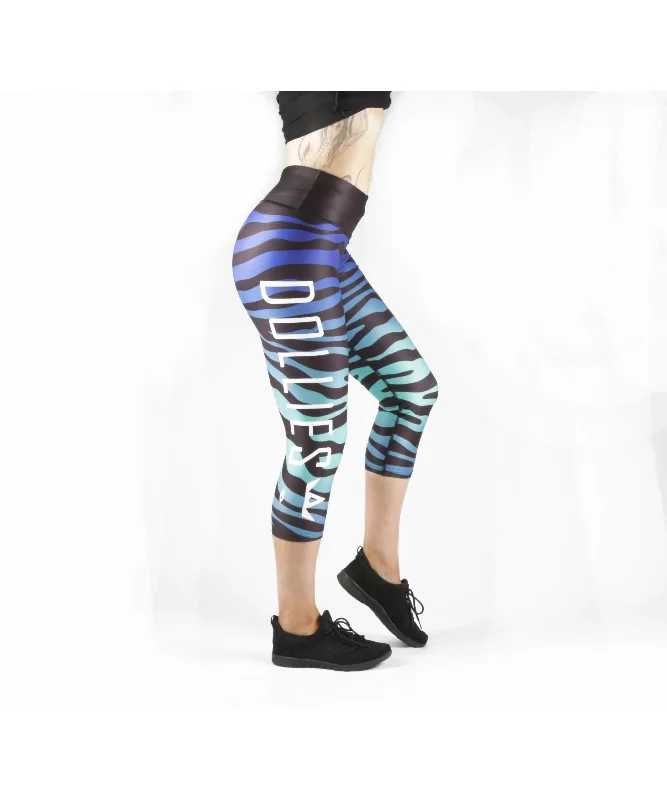 Combat Dollies Blue Zebra Capri Fitness Leggings