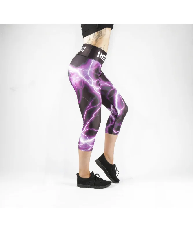 Combat Dollies Purple Lightning Capri Fitness Leggings