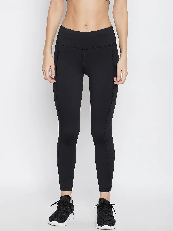 JUMP USA Women Solid Black Activewear Gym Tights