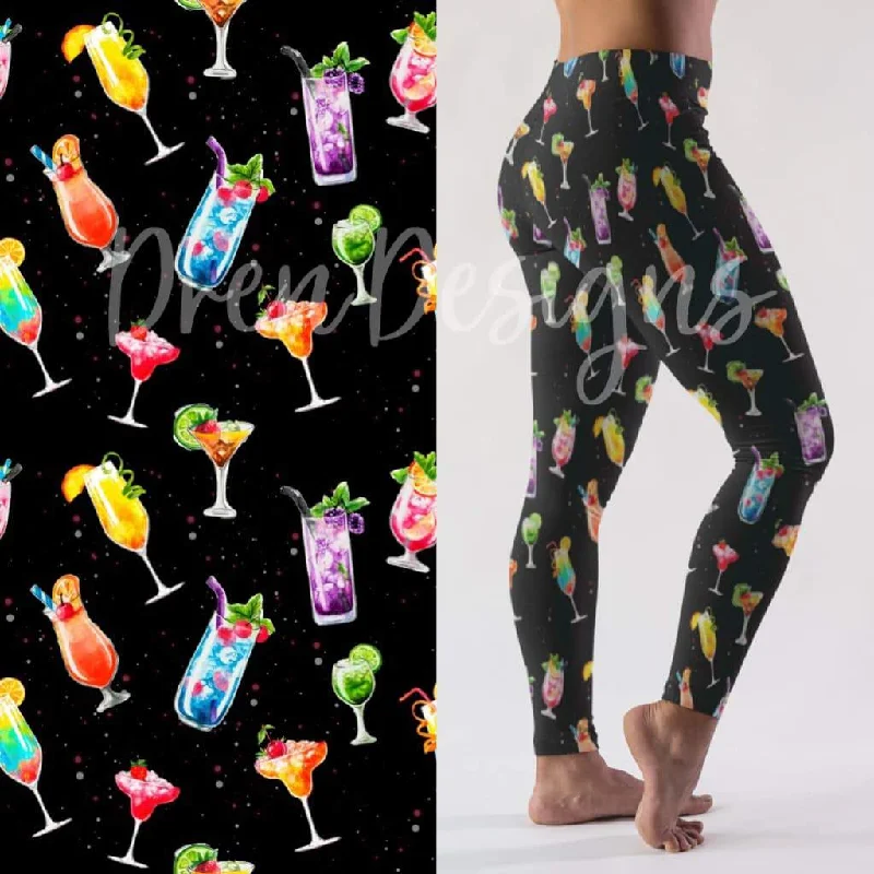 "Drinks are on Me!" Summer Cocktails Yoga Band Capri Leggings