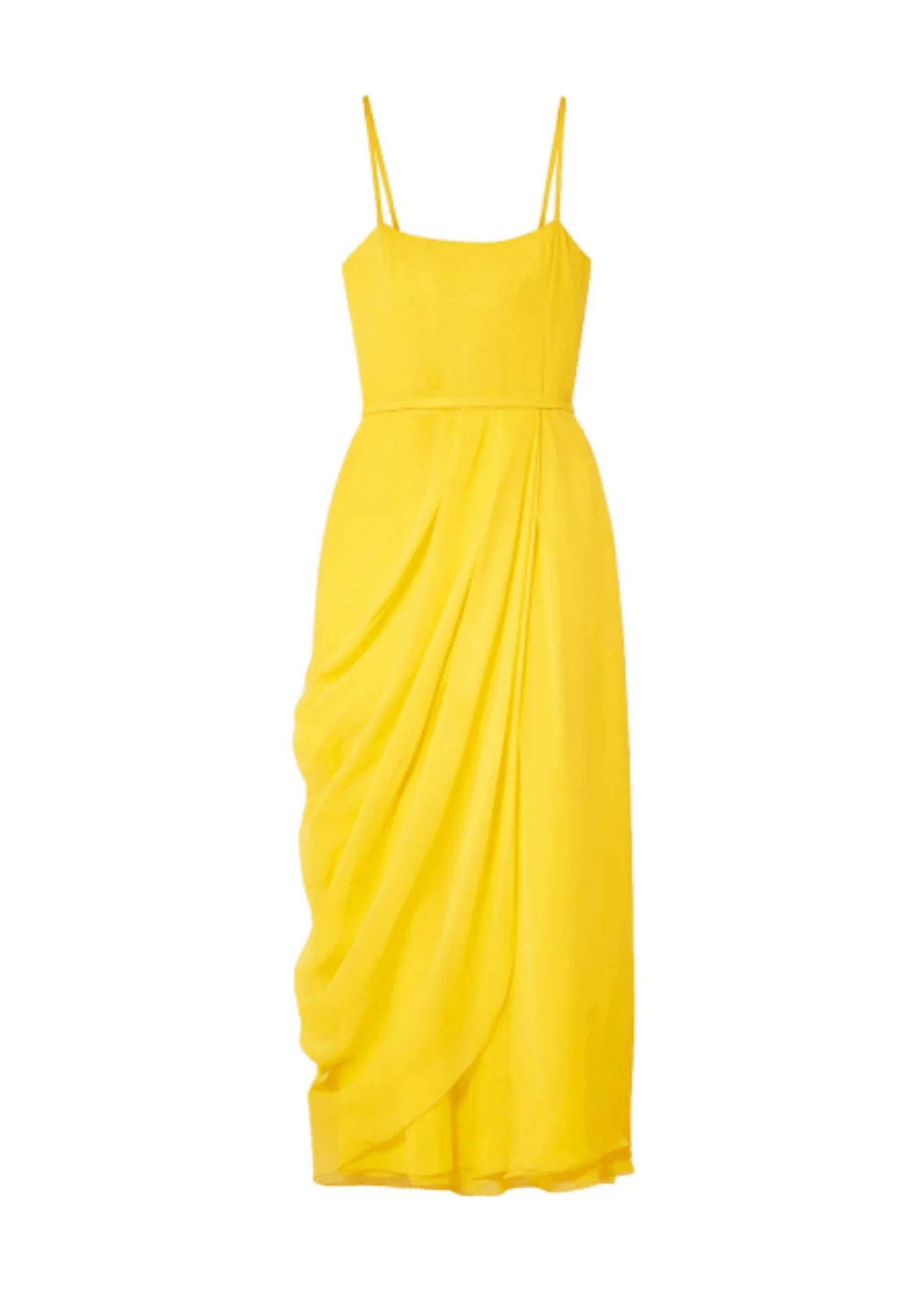 YELLOW WRAP-EFFECT MIDI DRESS