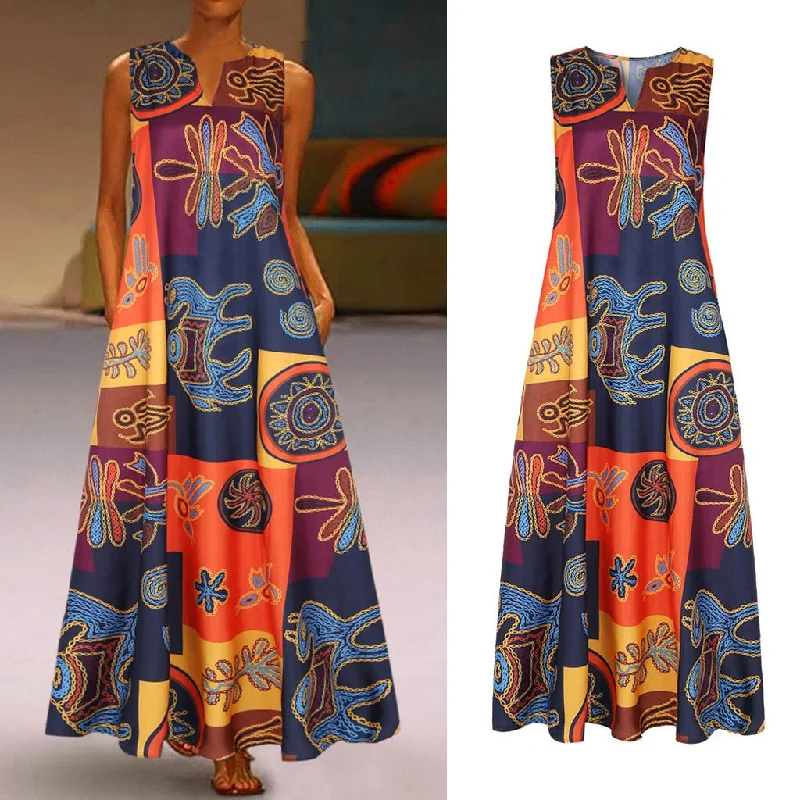 Sleeveless Vintage V Neck Maxi Dress