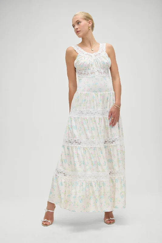 Dakota Floral Satin Maxi Dress - French Riviera