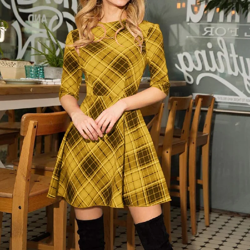 Plaid 3/4 Sleeve Slim Mini Dress