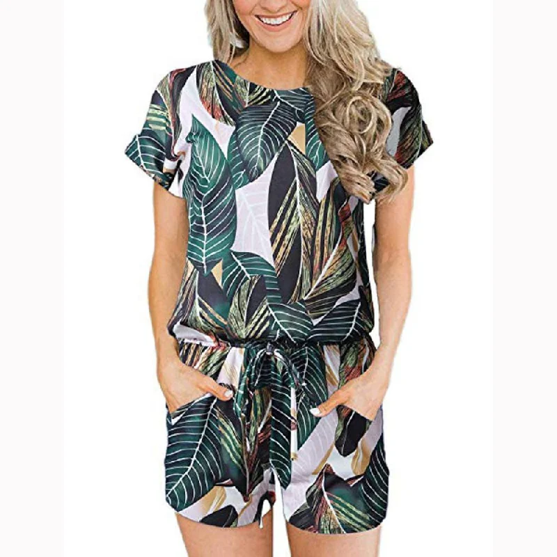 Short High Waist Short Sleeve O neck Jumpsuit