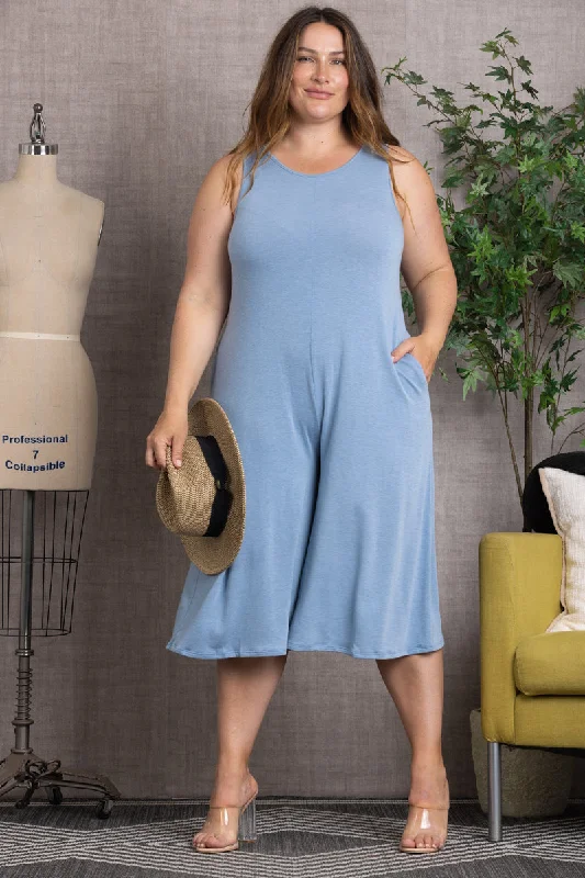 SLEEVELESS WIDE LEG PLUS SIZE JUMPSUIT-PL5665X by Stylish Wholesale Inc