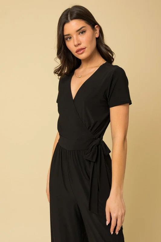 Surplice Cropped Jumpsuit with Faux Wrap