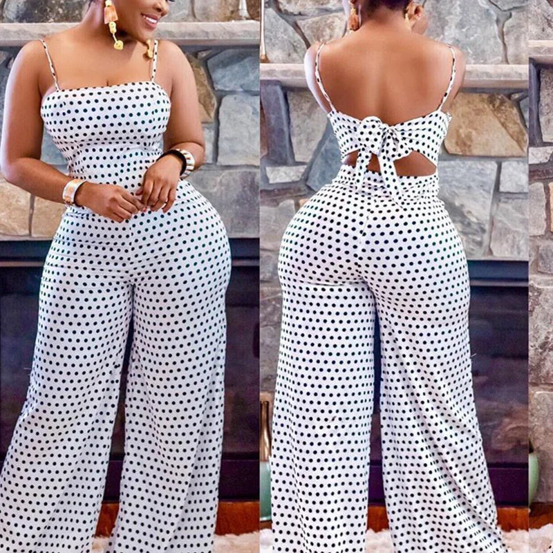 Spot Printed Chest Wrapped Suspender Jumpsuit