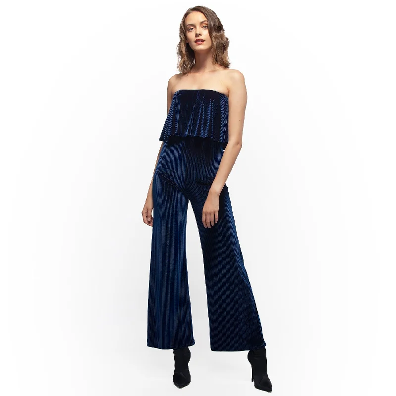 Women's Ribbed Velvet Tube Top Jumpsuit In Ultra Marine by Shop at Konus