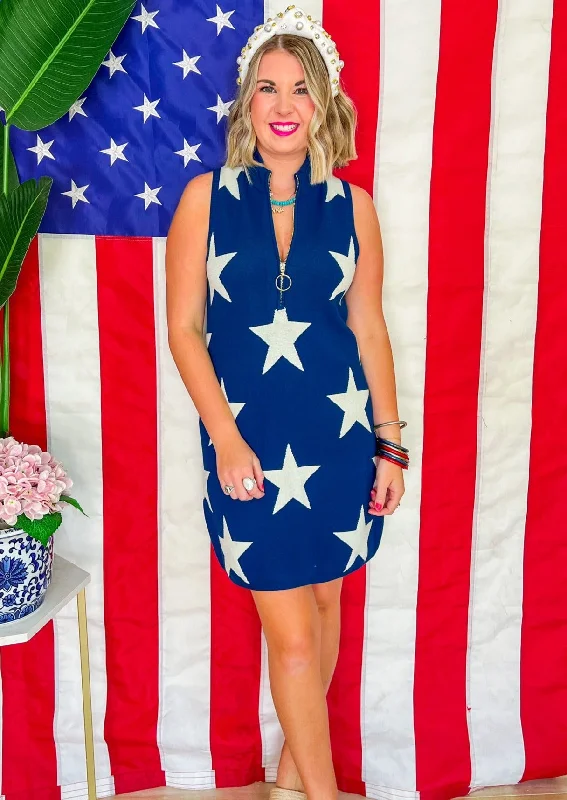 Zoe Zip Dress - Navy Stars Knit